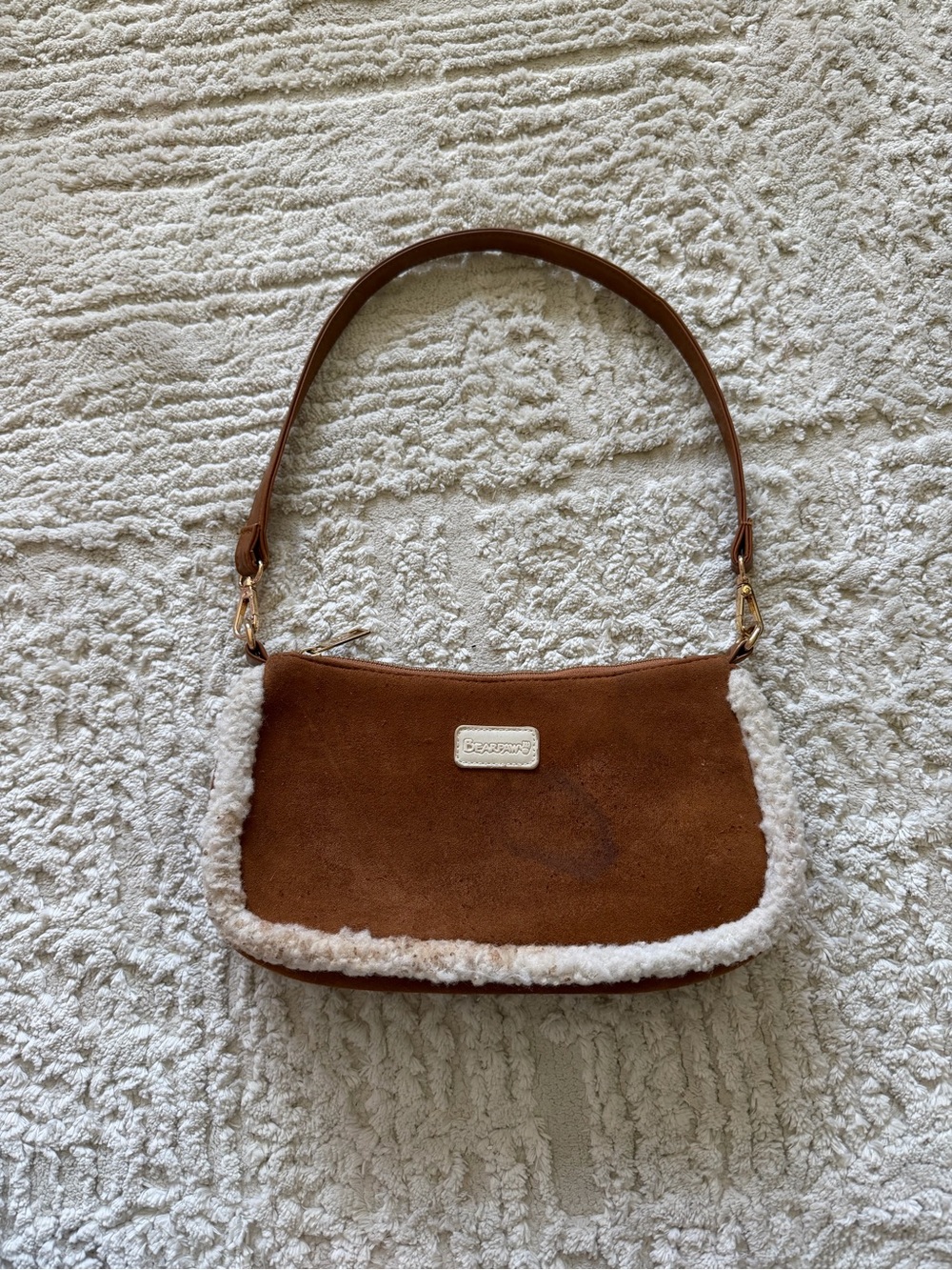 Bearpaw faux suede bag white sherpa trim